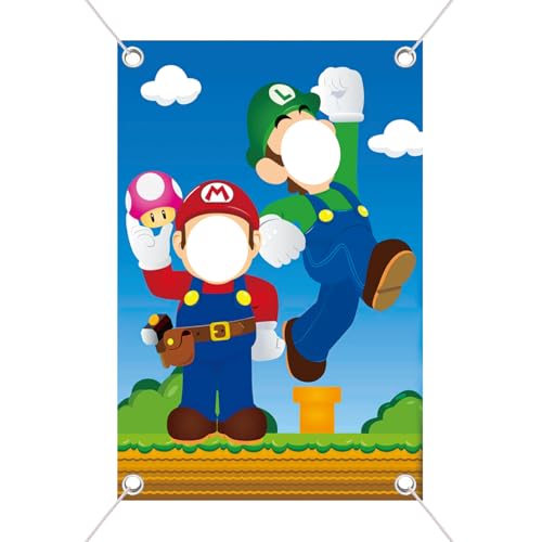 Telón de fondo para fotos de cara, decoración de fiesta, accesorios de fotos de Mario Brothers para fiesta de cumpleaños, accesorio de bricolaje, cabina de fotos para decoraciones de cumpleaños
