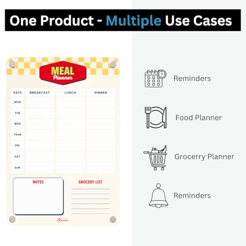 Image of Magnetic Premium A4 Acrylic Weekly Meal Planner for Fridge |Shopping List, Todo Board | Family Chores, Routines, Meal Plan, Notes & Reminders - Yellow