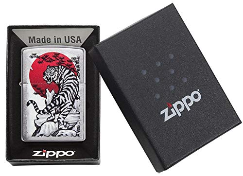 Miniatura 6 de Zippo Mechero resistente al viento, diseño de tigre japonés, cromo cepillado, imagen en color, recargable, uso de por vida, llama ajustable, caja de regalo, construcción de metal, fabricado en Estados