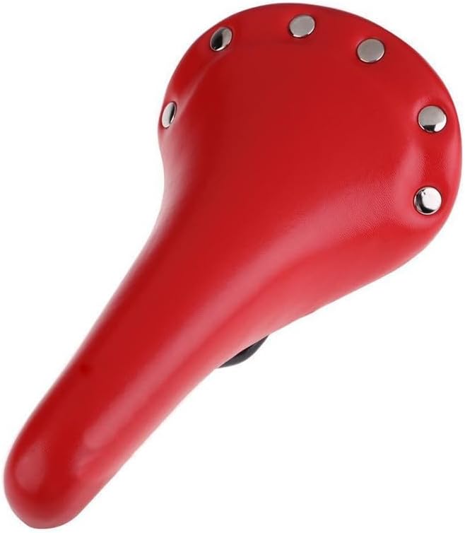 – Red, Rivet PU Leather For Bicycle Saddle for Fixed Gear and Track For Bike, 28 cm Comfortable Cycling Seat with High-Density Foam and Stainless Steel Frame, 7 Colors