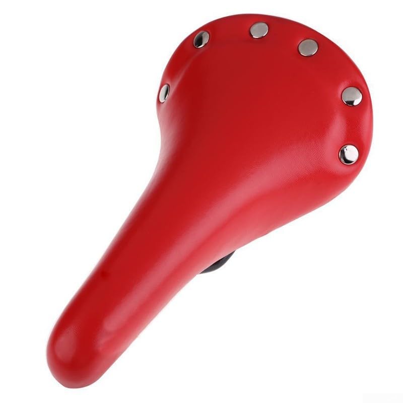– Red, Rivet PU Leather For Bicycle Saddle for Fixed Gear and Track For Bike, 28 cm Comfortable Cycling Seat with High-Density Foam and Stainless Steel Frame, 7 Colors