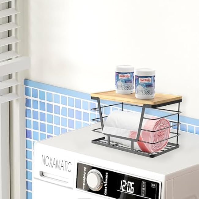 Sinnsally Trash Bag Storage Organizer Box,Trash Bag Dispenser Roll Holder Under Sink Garbage Dispenser,Stackable Wall Mount Kitchen Pantry Organizer with Bamboo Top for Laundry Organization(Large Set)