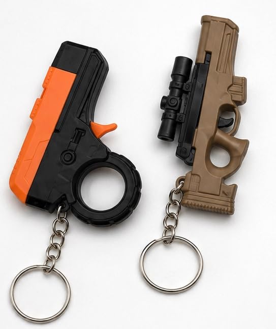Mini Gun Shape Keychain for Keys, Bags & Backpacks | Lightweight Plastic Key Ring | Novelty Pocket Accessory | Pack of 2 (Assorted Color)-image-18