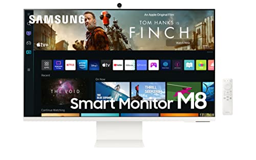 SAMSUNG スマート モニター M8 (S32BM801) – 32 インチ フラット モニター、3840 x 2160 (UHD 4K)、スマート TV プラットフォーム、AirPlay、ミラーリング、Office 365、ワイヤレス Dex、内蔵スピーカー、WiFi、USB タイプ C、ホワイト