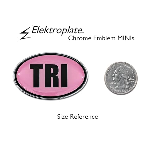 Image of Elektroplate 2 Mini Triathlon Pink OEM Chrome Emblems for Motorcycles, Watercrafts, and Decorations | Universal Fit at 2.15 inch x 1.4 inch | Weatherproof | 2-Pack