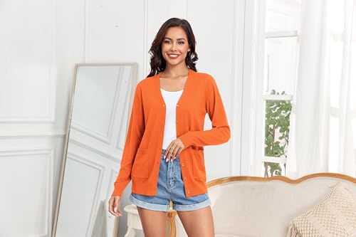 Image of TASAMO Women's Lightweight Button Down Cardigan Sweaters Long Sleeve Classic V Neck Knit Soft Shrugs with Pocket