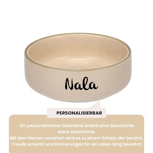 Personalisierbarer Keramik-Futter- & Wassernapf 750 ml (M) Beige – schwer & rutscharm – spülmaschinengeeignet & hygienisch – für mittelgroße Hunde & große Katzen – personalisiert mit Namen – Petslino
