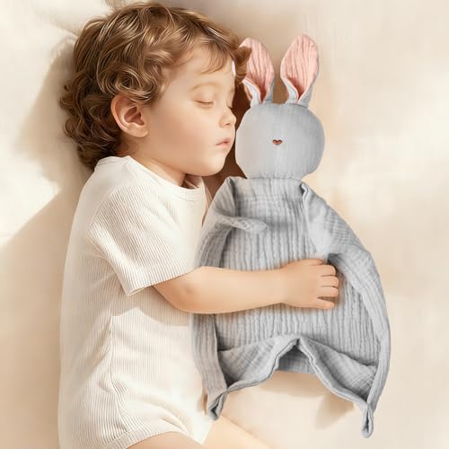 Image of insular Lovey Blanket for Boys and Girls, Organic Cotton Muslin Security Blanket for Babies, Soft Breathable Lovie Soothing Towel for Newborn and Infant, Gray