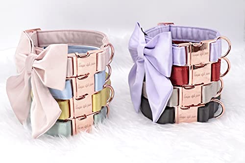 Unique style paws, Hundehalsband aus Seide, langlebig und verstellbar, mit Schleife, für Hochzeit und Hunde, Größe S, Lila