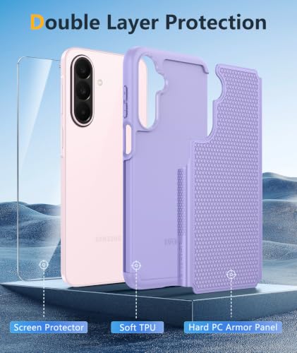 Image of FNTCASE for Samsung Galaxy A27-5G Case: Military Grade Drop Protection Phone Cover, 14ft Drop Tested, Screen Protector Included, Anti-Slip Matte Textured, TPU+PC Dual Layer Shockproof (Light Purple)