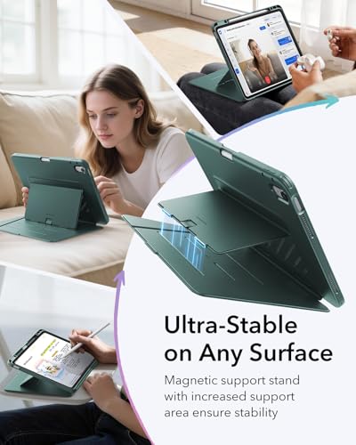 Image of ESR for iPad Air 13 Inch Case M4 /M3 /M2 (2026 /2025 /2024), Vertical Stand Cover with Pencil Holder, Ultra-Stable Magnetic Case, Multi Stand Angles, Flip Series, Green