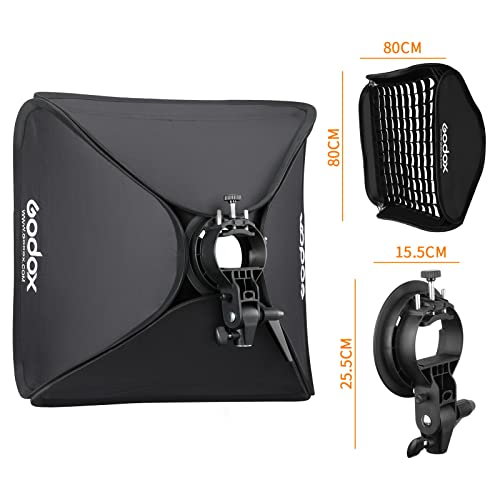 Godox 32"x 32" 80cmx80cm Foldable Portable Softbox with S-Type Bracket Bowens Mount Holder and Honeycomb Grid for Photography Studio Strobe Flash Speedlite Speedlight