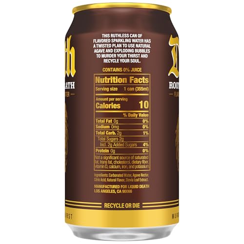 Image of Liquid Death Soda-Flavored Sparkling Water - Rootbeer Wrath, Less Sugar*, Huge Flavor, No Caffeine, No Artificial Sweeteners, 12 Fl Oz (Pack of 12)
