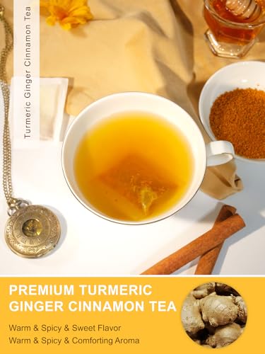 Image of TeeLux Turmeric Ginger Cinnamon Tea, Natural Turmeric Herbal Tea with Ginger and Cinnamon, Spicy & Sweet Flavor, Caffeine Free, 100 Count