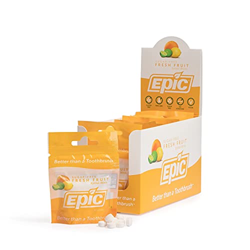 Epic Xylitol Mints - Sugar Free & Aspartame Free Mints Sweetened w/ Xylitol for Dry Mouth & Gum Health (Fresh Fruit, 40-Piece Pouch, 10 Pouches)