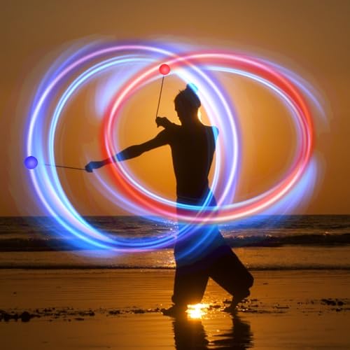 Focenat 2 Stück Jonglierbälle Leuchtend,Leuchtball,LED Poi Bälle,Leuchtendes Spielzeug,Leuchtbälle für Kinder,Leucht Ball mit Regenbogen Farben und Strobe-Effek,für Fitness,Tanz,Kinderspielzeug