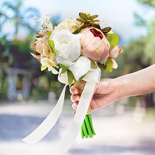 Fouriding Wedding Bouquet Artificial Mutiple Silky Flowers Rose Bridal Bouquets for Bride Bridesmaid Holding Wedding Decoration (Peony)