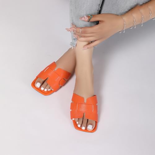 Image of Women's Dressy Casual Flat Sandals, Elegant Comfortable Slip-On Slides with Textured Upper, Versatile Dressy Style for Everyday Wear