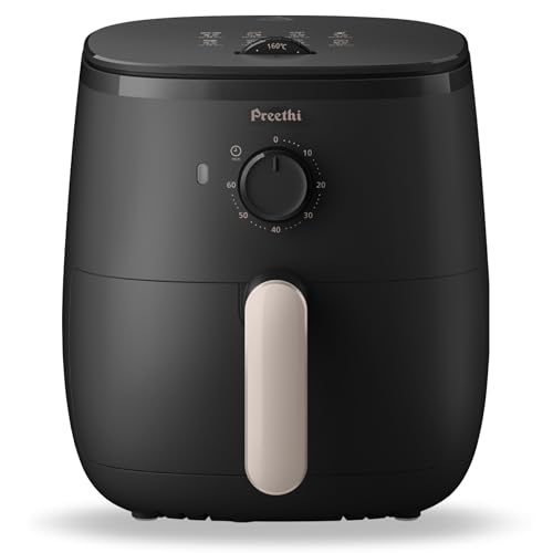 Preethi AIRPOT APT001, uses up to 90% less fat, 1500W, Grill, Bake, Fry, Roast, Reheat, Airfryer for 4-5 people, 90+ Recipes, 3.7 L, with Fast Flux Technology (Black), Large