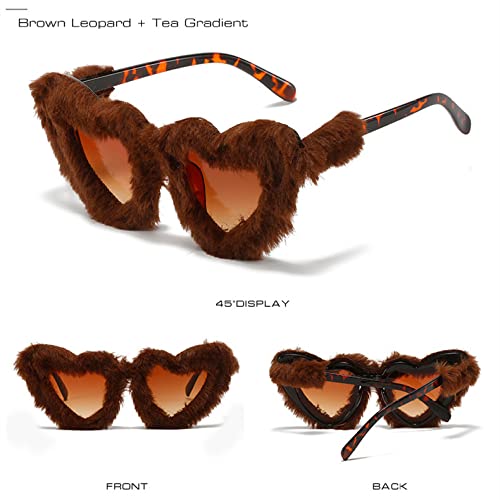 Lunettes de soleil thé léopard brun en peluche douce style vintage