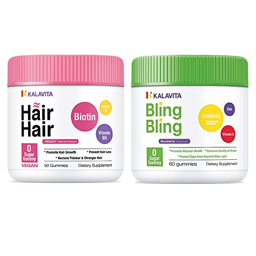 Kalavita Eye Health Bling + Hair Skin & Nails Bundle Sugar Free Gummy Vitamins | Lutein & Zeaxanthin, Biotin, Vitamin A, C, E, B5, And D #TOP19