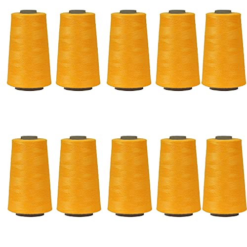 Image of Ace International Exports 3000M Overlock Polyester Sewing Thread Set Box Yarn Spools Cone Yellow (Pack of 10)