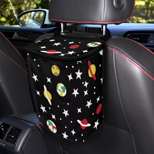 Image of Car Rubbish Storage Reusable Car Trash Can for SUVs Vans, Cars Trash Bag Bin Hanging Automotive Sedan Garbage Cans Leak Proof Vehicle Trash Can, Planet Star