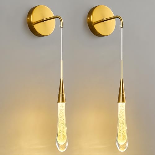 Image of Modern Black Wall Sconces Set of Two Indoor Wall Lamp LED 4500K Teardrop Wall Lights with Bubble Crystal Wall Mounted Room Bathroom Dimmable Sconce Wall Lighting