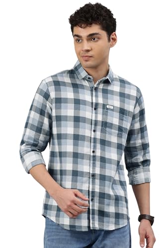 Image of Majestic Man Men Comfort Slim Fit Opaque Checked Cotton Casual Shirt