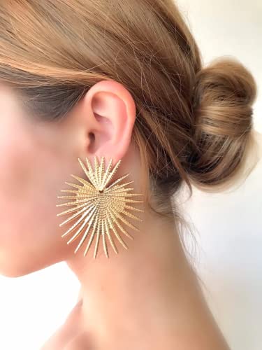Gold Star Celestial Metal Star Geometric Statement Flower Earrings2