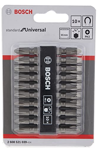 Bosch Professional Extra Hard, Double Ended Screwdriver Bits, Type Ph2-Ph2, Length 65mm, Grey, Pack Of 10