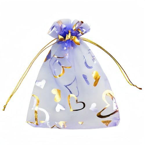 Image of QIANHAILIZZ 100 pcs 3.5 x 4.7 Inch Flower Heart Organza Jewelry Gift Pouch Candy Pouch Drawstring Wedding Favor Bags X92 (lilac gold heart)