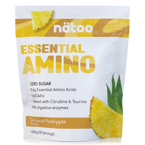 Nätoo Essential Amino Tropical Pineppal - Aminoacidi Essenziali in Polvere con BCAA, Vitamina C, B6, B12, Glutammina, Bromelina, Taurina, Citrullina - Prestazioni, Recupero al Top - Eaa Senza Zucchero