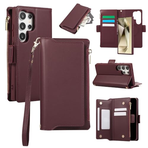 Coque Samsung Galaxy S26 FE en cuir bordeaux amovible pour support
