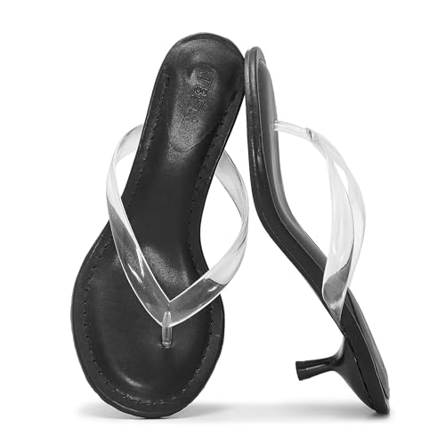 Image of Kitten Heel Thong Sandals for Women Slip-on Low Heeled Sandal Fashion Summer Flip Flops Heels