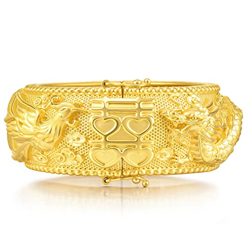 CHOW SANG SANG 999.9 24K Solid Gold Chinese Wedding Dragon and Phoenix Bangle for Women Wrist Size 15-16cm 93490K Price-by-Weight 19.83g Gold - Main Image