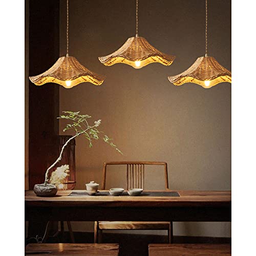 Chungyang Japanese Style E26 Screw Pendant Light Rattan Art Weaving Pendant Lamp Warm Romantic Chandelier Creative Flower Shape Hanging Lighting Fixture For Kitchen Island, Bedroom, Restaurant, Cafe, #TOP2