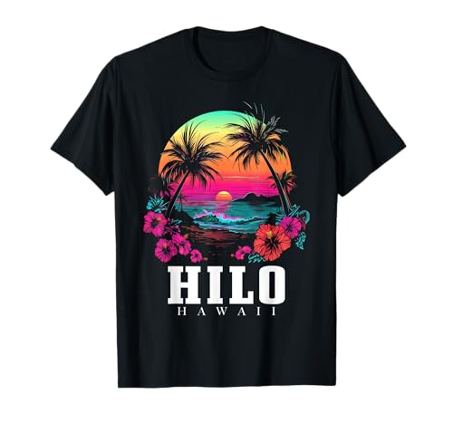 Hilo Hawaii Hawaiian Hibiscus Flowers Surfer Souvenir T-Shirt