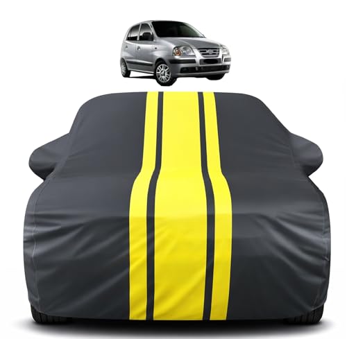 Image of Auto Hub Car Cover Compatible with Hyundai Santroo (Model : 2005-2011) with Mirror Pocket, Soft Cotton Lining, Santroo Car Cover Waterproof - Yellow-Black