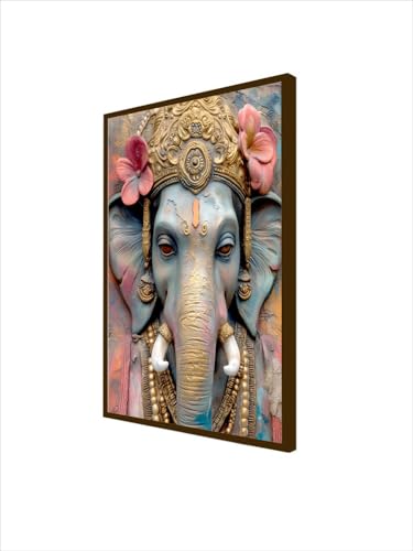 Image of Artsense Wood Abstract Lucky Elephant Wall Decoration - Big Size Multicolor Painting With Frame - 20x30 Inches /(50x71Cm) For Living Room