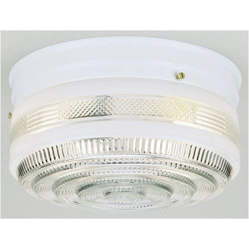 Image of Westinghouse 6623800 Two-Light Flush-Mount Interior Ceiling Fixture, White Finish with White and Clear Glass