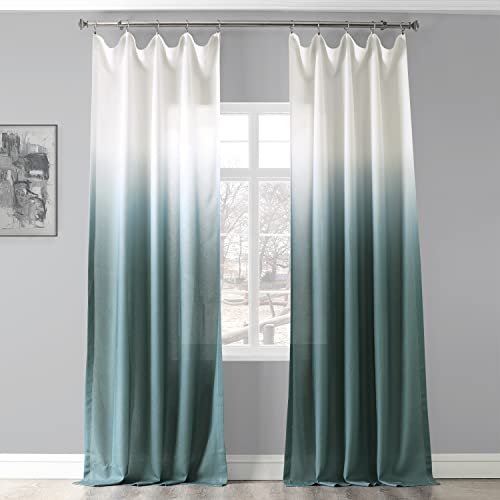 HPD Half Price Drapes Faux Linen Sheer Curtains for Living Room Bedroom (1 Panel), Polyester Blend, Ombre Aqua, 50 X 84