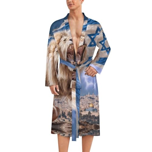 Albornoz de longitud media para hombre con estampado de león y tejido suave transpirable