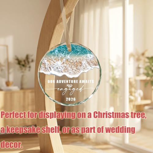 2026 Engagement Gifts for Couples - Our Adventure Awaits Glass Ornament - Bride-to-Be Engagement Gift, Couple - Fiance/Fiancee Christmas Decoration Party Supplies - Image 5