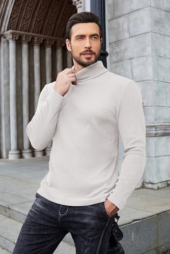 Image of COOFANDY Men's Ribbed Turtleneck Sweater Casual Basic Long Sleeve Knitted Pullover Sweater