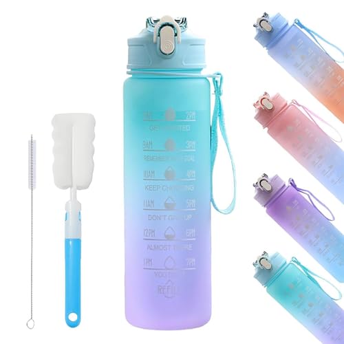 YekouMax Botella Agua 750ml, Botella Gym sin BPA, Garrafa Agua con Pajita, Botella de Agua Deportiva para Gimnasio, Fútbol, Cantimplora, Colegio, Madre, Niña, Niño (Verde Degradado)