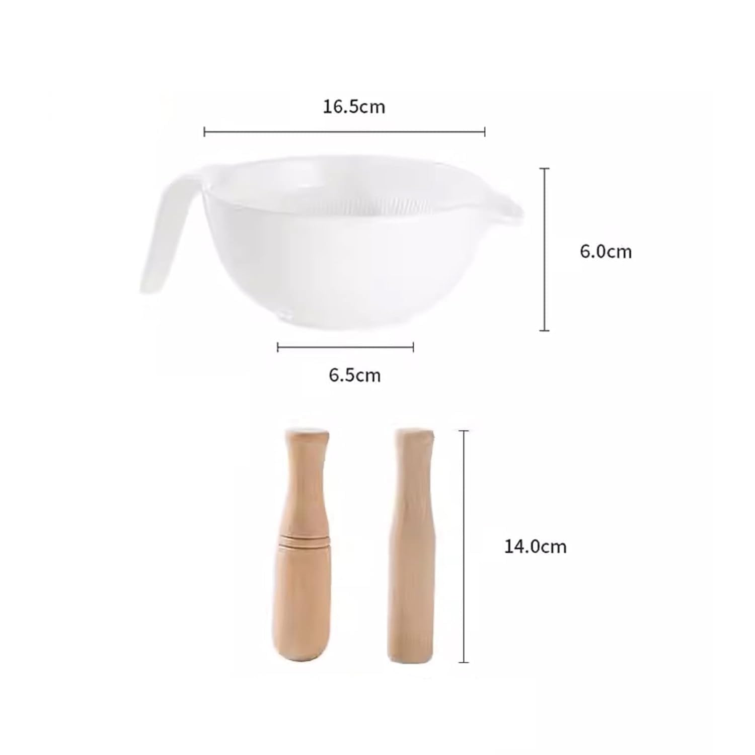 Juego de mortero y maja de porcelana con pico, tazón de molienda blanco de 6,5 pulgadas