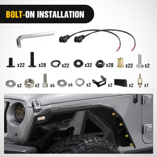 Image of Nilight JL JT Wide Flat Front Fender Flares for 2018 2019 2020 2021 2022 2023 2024 2025 Jeep Wrangler JL JLU&Gladiator JT 2Pcs Off-Road Wheel Fenders w /LED Lights Turn Signal Lights DRL
