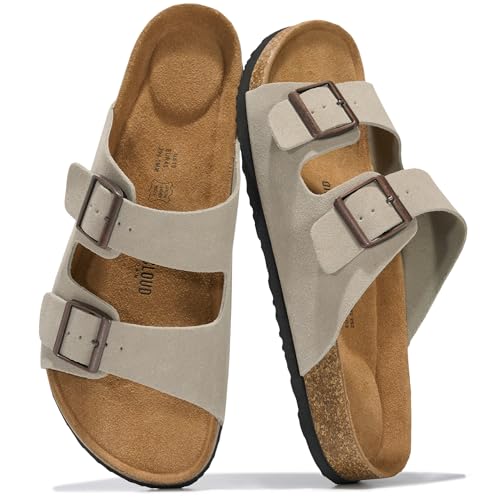 Image of Project Cloud Mens Sandals, 100% Genuine Leather Mens Slides (Heritage) | Memory Foam Insole & Cork Footbed Slides for Men Footwear Non Slip Summer Sandals for Men & Lightweight Sandals Men