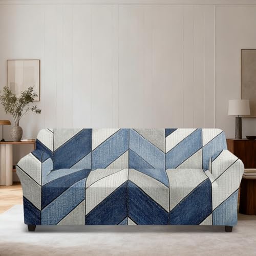 Funda Sofa 3 Plazas Azul Gris General Funda De Sofá Elástica En Spandex,Anti Gatos Arañazo Y Perros Mascotas,Antideslizante Protector Sofa,Adecuado para Sala De Estar